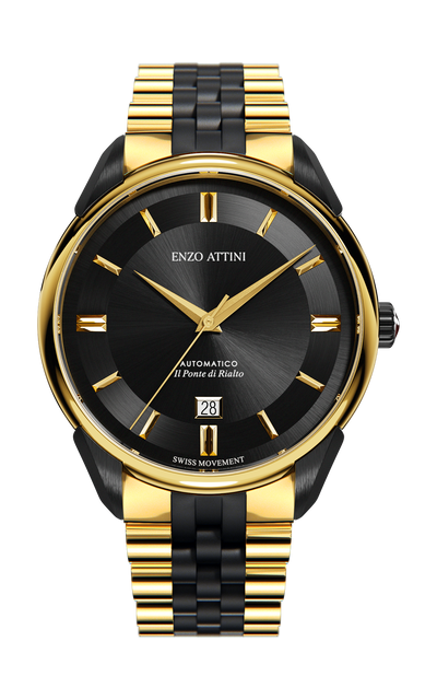 il Ponte di Rialto Automatic / President Bracelet, Gold & Black Color, Swiss Movement