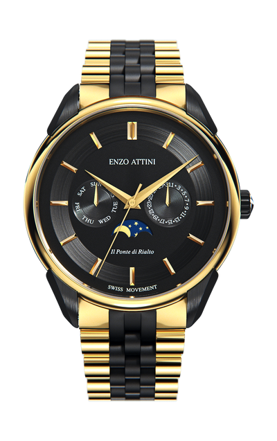 il Ponte di Rialto, Venezia / President Bracelet, Gold & Black Color, Swiss Movement