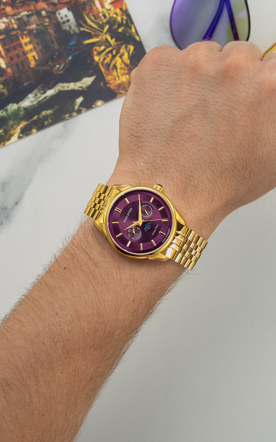 Cinque Terre / President Bracelet, Gold Color, Swiss Movement