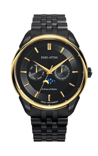 il Ponte di Rialto, Venezia / President Bracelet, Black Color, Swiss Movement