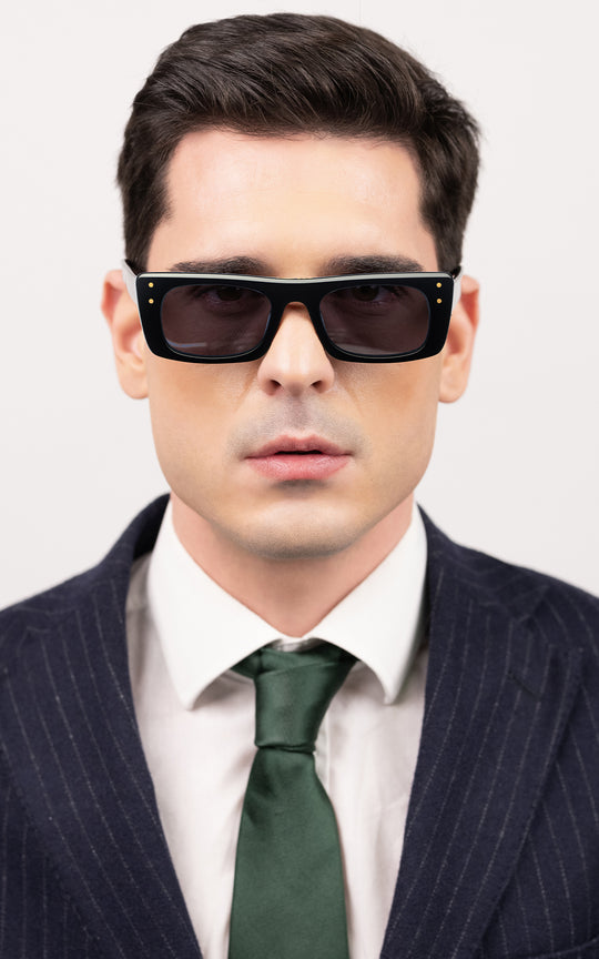 Berlin Wall / Black + Dark Black Lens - Enzo Attini - Sunglasses - Acetate Chain - Black, Products, quartz_moonphase, shop_all_mens, sunglasses, sunglasses_collection, sunglasses_men