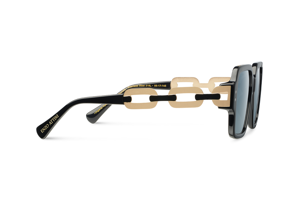 Blue Mosque / Black + Dark Black Lens. - Enzo Attini - Sunglasses - Acetate Chain - Black, BF_WOMEN, Products, quartz_moonphase, shop_all_womens, sunglasses, sunglasses_collection, sunglasses_women, syze sfilate