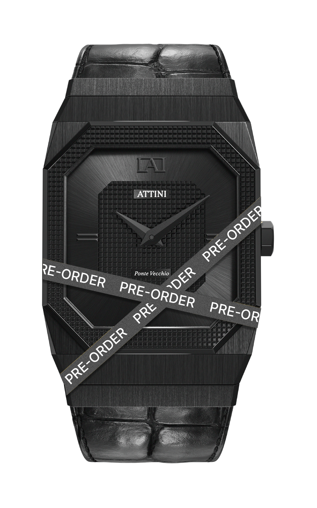 ATTINI - Ponte Vecchio, Firenze / Leather Strap (croc pattern), Black Color, Swiss Movement