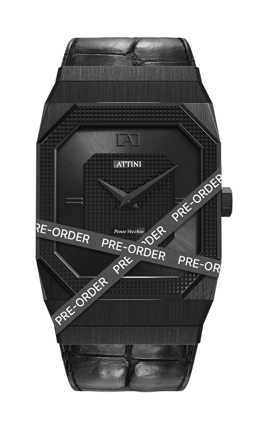 ATTINI - Ponte Vecchio, Firenze / Leather Strap (croc pattern), Black Color, Swiss Movement