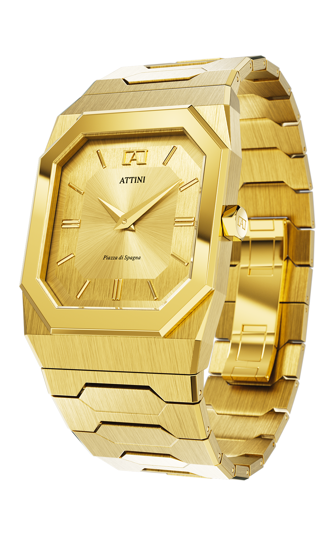 ATTINI - Piazza di Spagna, Roma / Oyster Bracelet, Gold Color, Swiss Movement - Enzo Attini - - case37