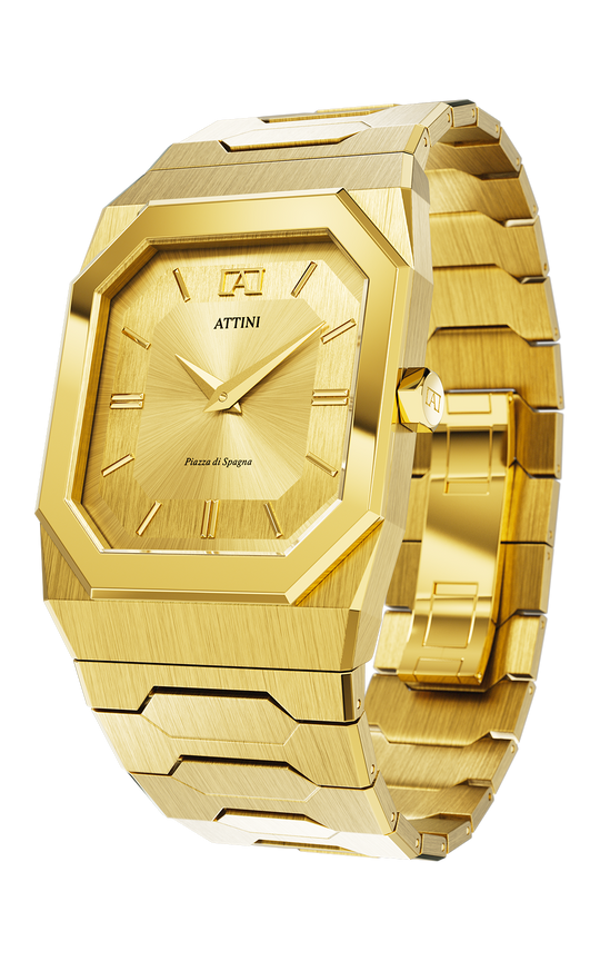 ATTINI - Piazza di Spagna, Roma / Oyster Bracelet, Gold Color, Swiss Movement - Enzo Attini - - case37