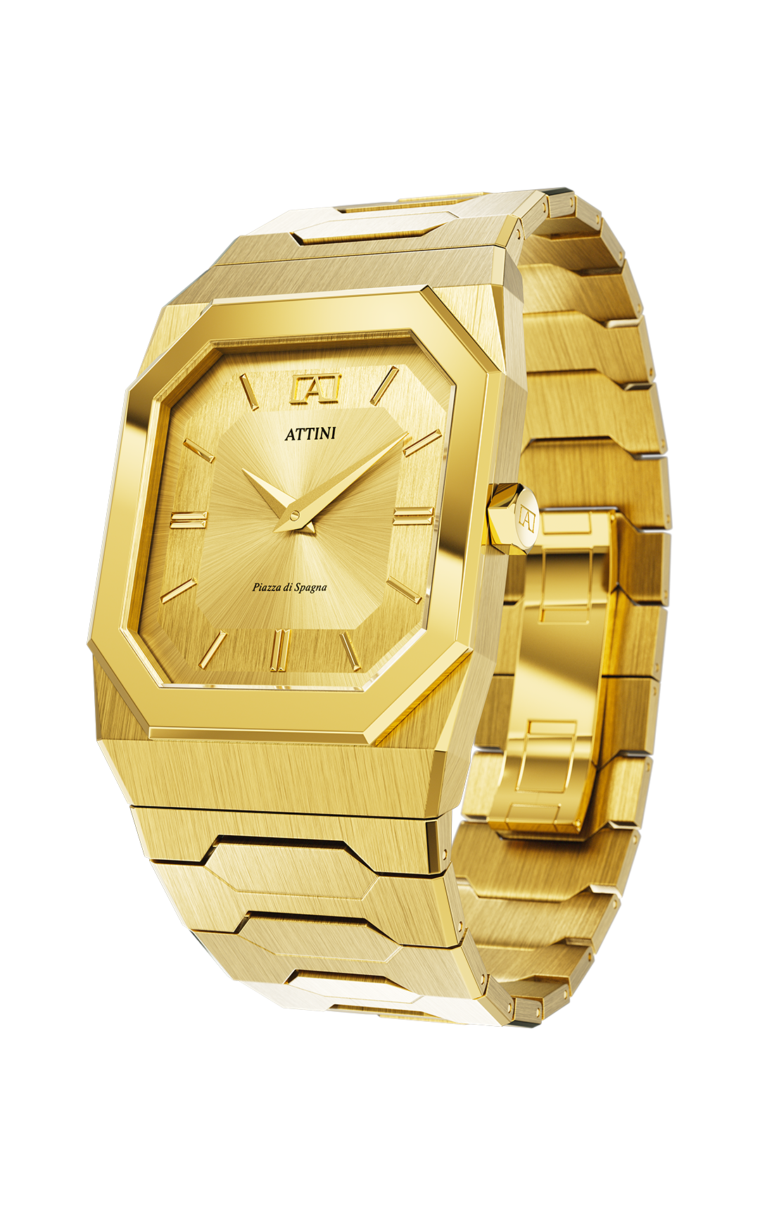 ATTINI - Piazza di Spagna, Roma / Oyster Bracelet, Gold Color, Swiss Movement. - Enzo Attini - - case27