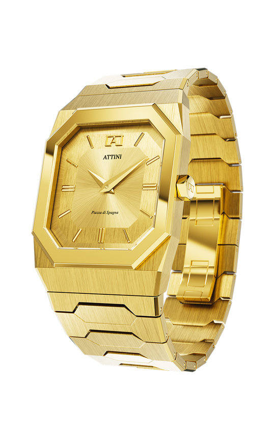 ATTINI - Piazza di Spagna, Roma / Oyster Bracelet, Gold Color, Swiss Movement. - Enzo Attini - - case27