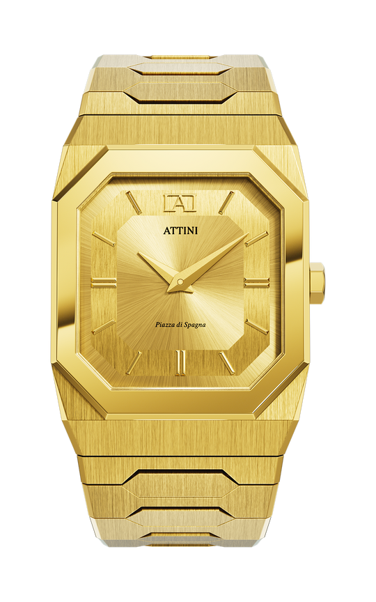 ATTINI - Piazza di Spagna, Roma / Oyster Bracelet, Gold Color, Swiss Movement - Enzo Attini - - case37