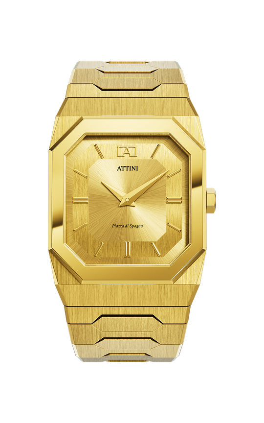 ATTINI - Piazza di Spagna, Roma / Oyster Bracelet, Gold Color, Swiss Movement. - Enzo Attini - - case27