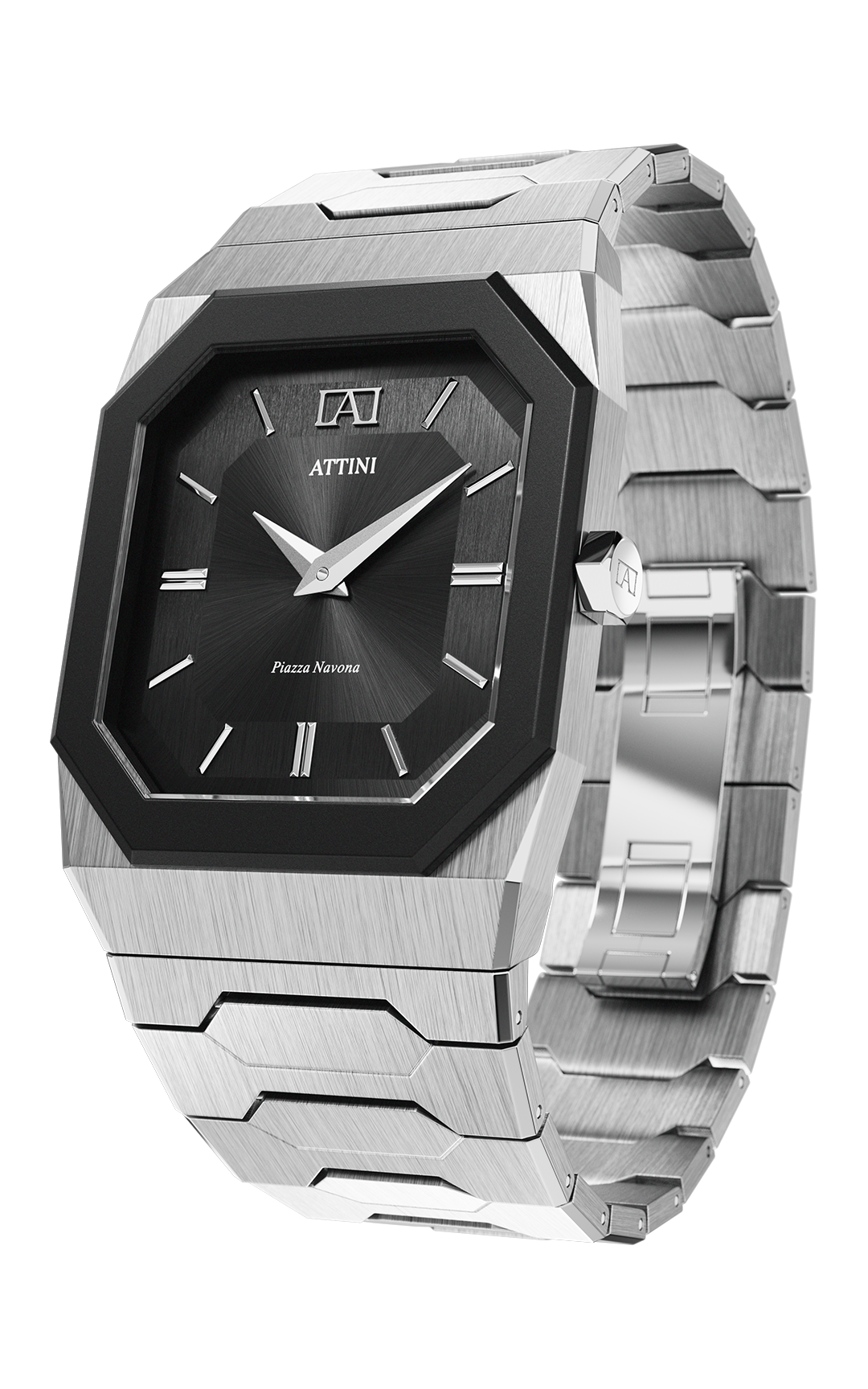 ATTINI - Piazza Navona, Roma / Oyster Bracelet, Silver Color, Swiss Movement - Enzo Attini - - case37