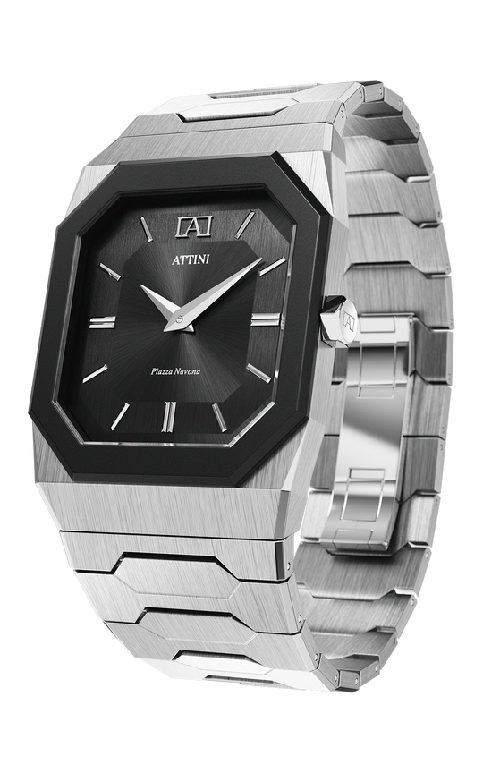 ATTINI - Piazza Navona, Roma / Oyster Bracelet, Silver Color, Swiss Movement - Enzo Attini - - case37