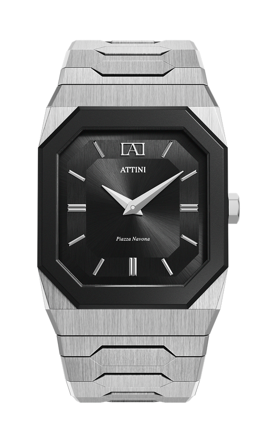 ATTINI - Piazza Navona, Roma / Oyster Bracelet, Silver Color, Swiss Movement - Enzo Attini - - case37