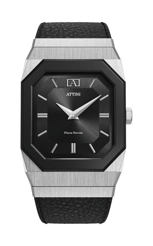 ATTINI - Piazza Navona, Roma / Leather Strap, Black Color, Swiss Movement