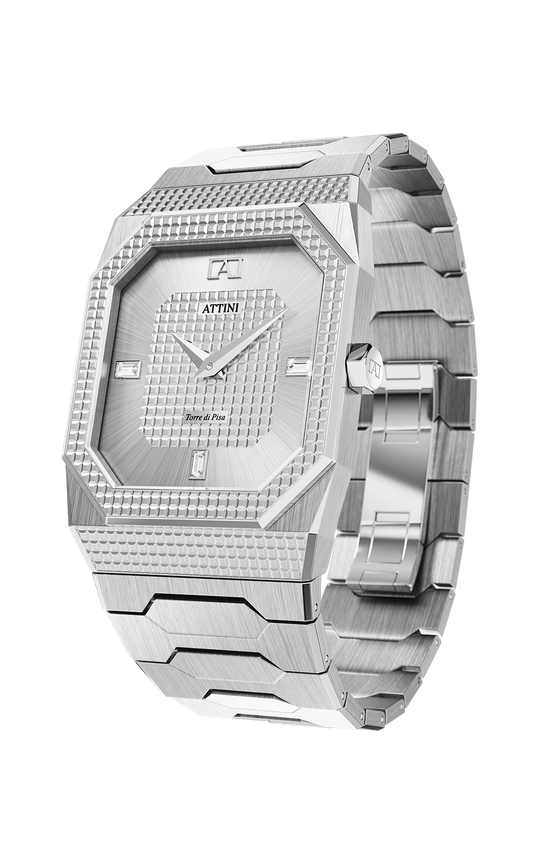 ATTINI - Torre di Pisa / Oyster Bracelet, Silver Color, Swiss Movement. - Enzo Attini - - case27