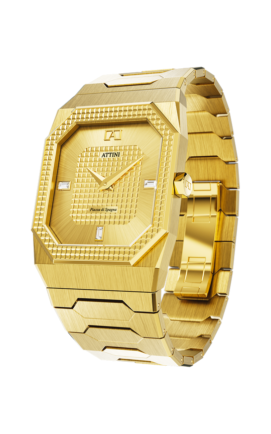 ATTINI - Piazza di Spagna, Roma / Oyster Bracelet, Gold Color, Swiss Movement. - Enzo Attini - - case27