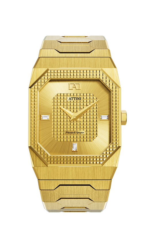 ATTINI - Piazza di Spagna, Roma / Oyster Bracelet, Gold Color, Swiss Movement. - Enzo Attini - - case27