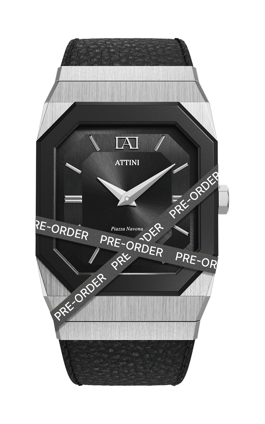 ATTINI - Piazza Navona, Roma / Leather Strap, Black Color, Swiss Movement