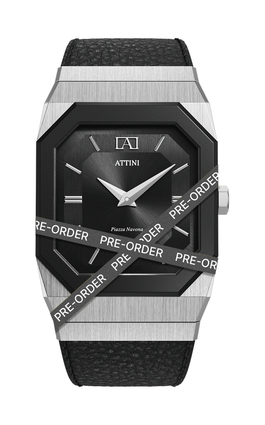 ATTINI - Piazza Navona, Roma / Leather Strap, Black Color, Swiss Movement