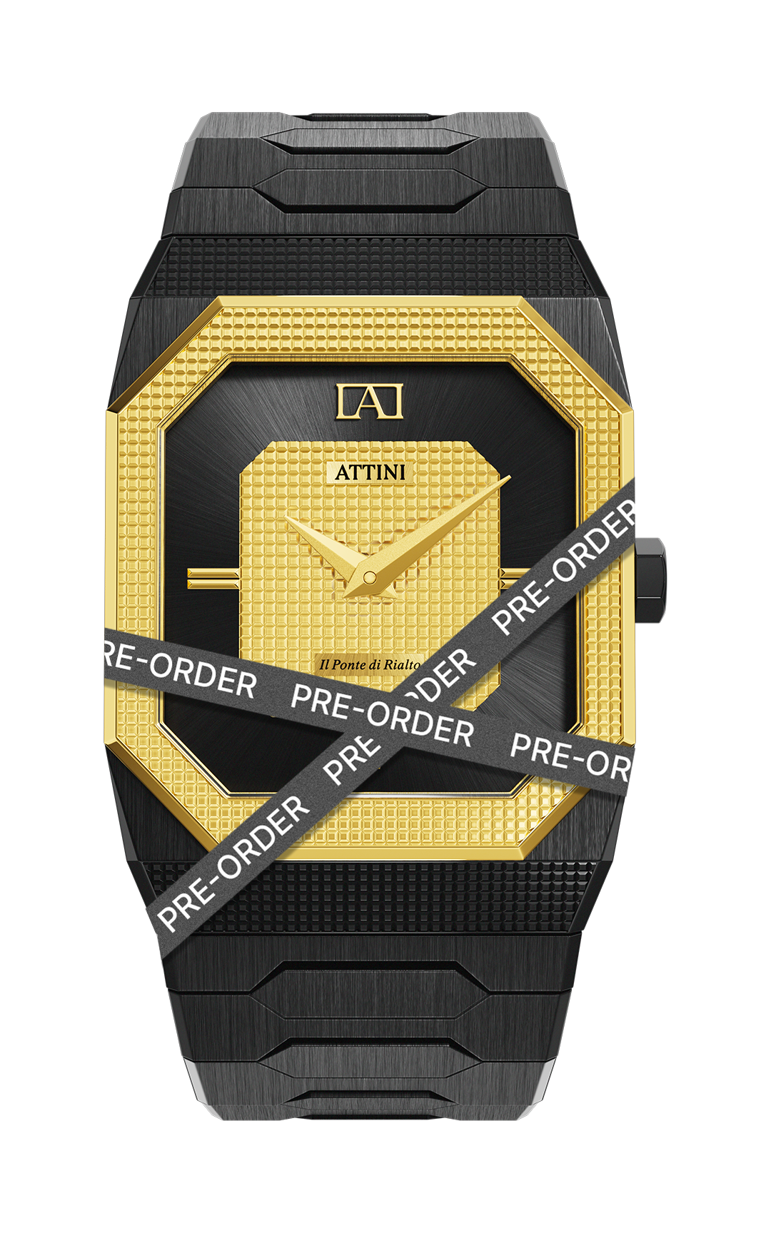 ATTINI - Il Ponte di Rialto, Venezia / Oyster Bracelet, Black Color, Swiss Movement - Enzo Attini - - case37