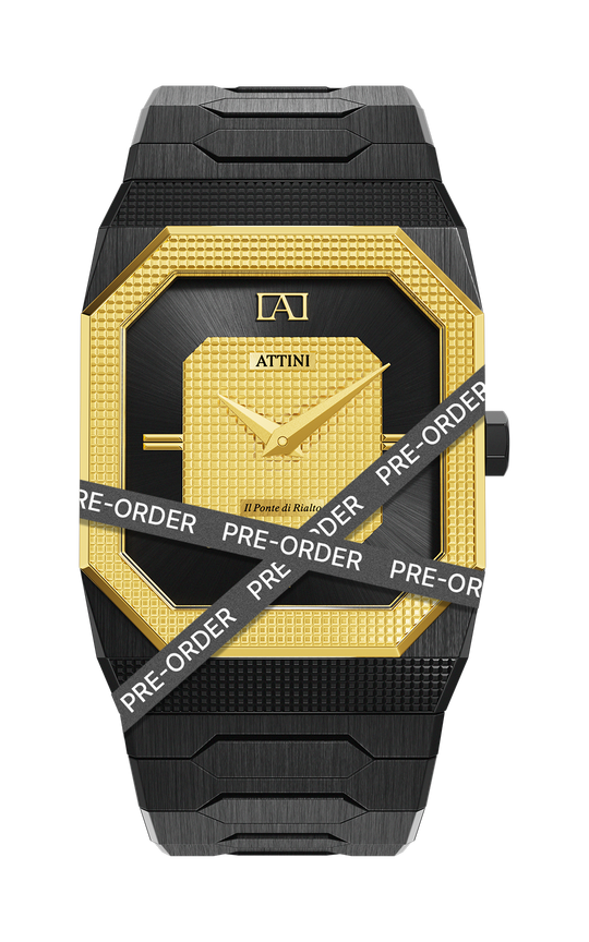 ATTINI - Il Ponte di Rialto, Venezia / Oyster Bracelet, Black Color, Swiss Movement - Enzo Attini - - case37