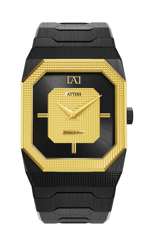 ATTINI - Il Ponte di Rialto, Venezia / Oyster Bracelet, Black Color, Swiss Movement - Enzo Attini - - case37