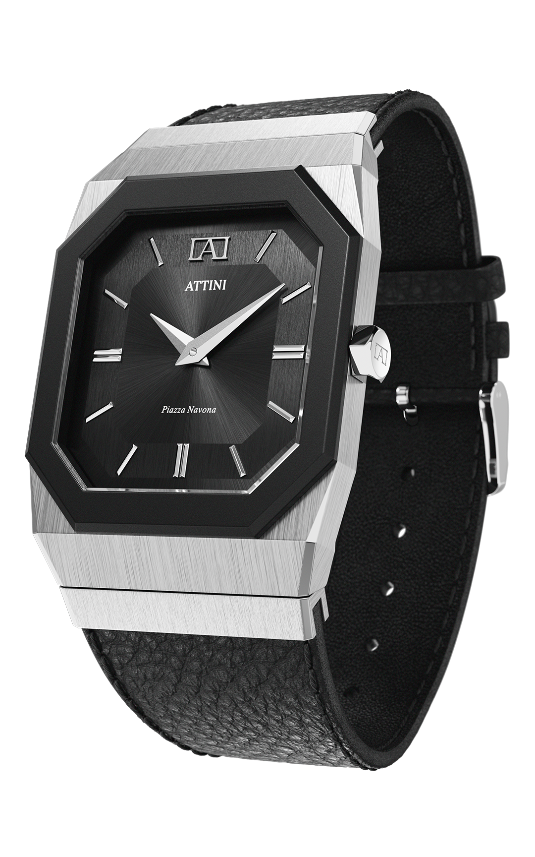 ATTINI - Piazza Navona, Roma / Leather Strap, Black Color, Swiss Movement