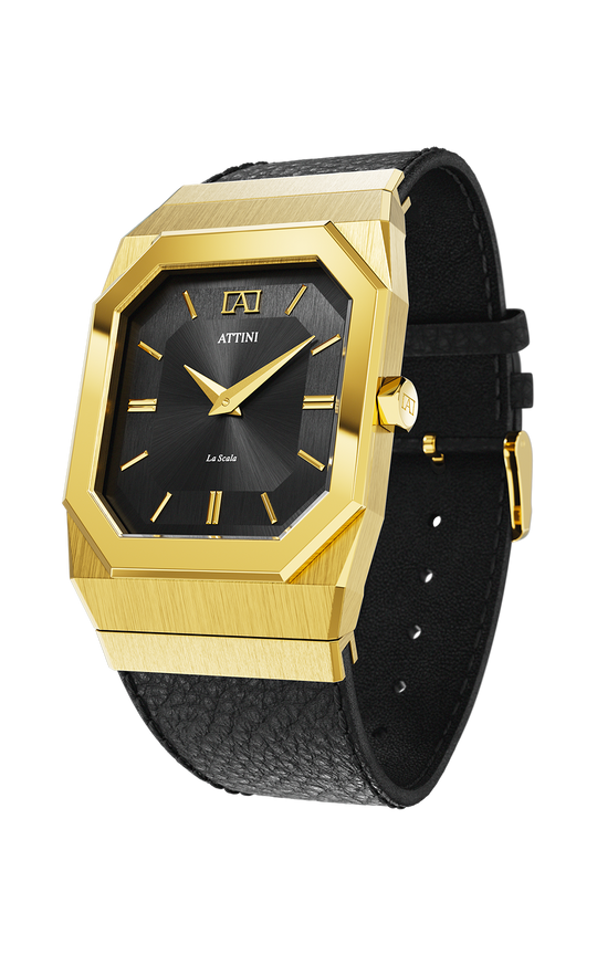 ATTINI - La Scala / Leather Strap, Black Color, Swiss Movement.