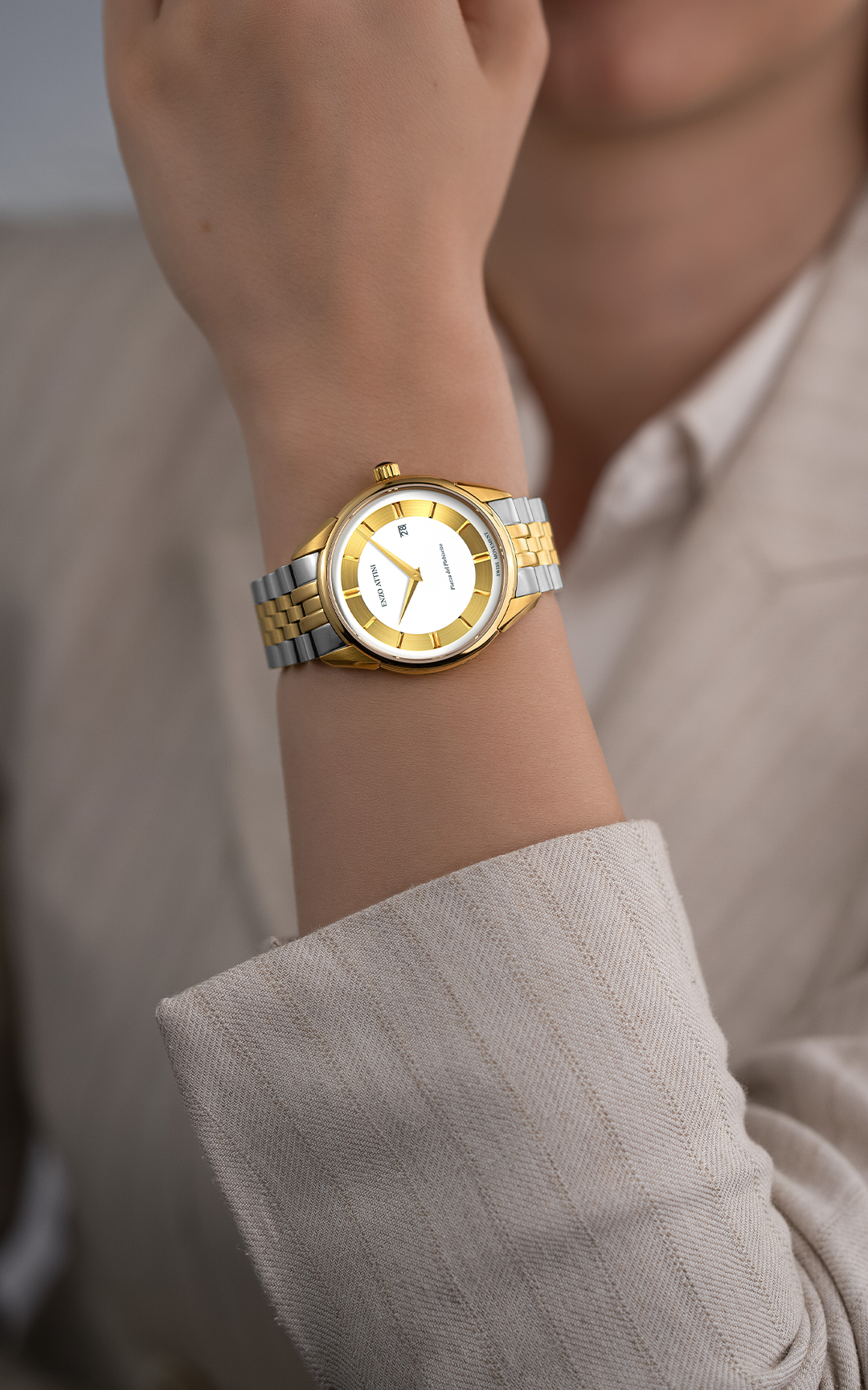 Piazza del Plebiscito ll / President Bracelet, Silver & Gold Color, Swiss Movement.