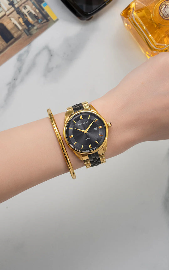 La Scala / President Bracelet, Gold & Black Color, Swiss Movement.