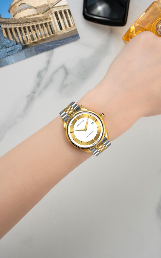 Piazza del Plebiscito ll / President Bracelet, Silver & Gold Color, Swiss Movement.