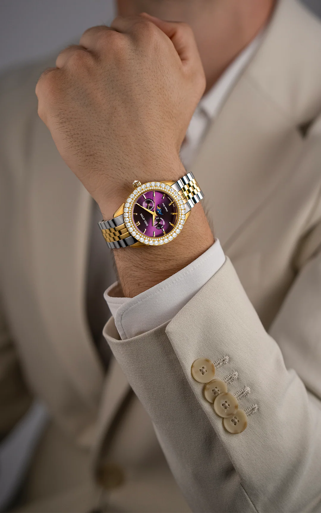 Cinque Terre ll / President Bracelet, Silver & Gold Color, Swiss Movement