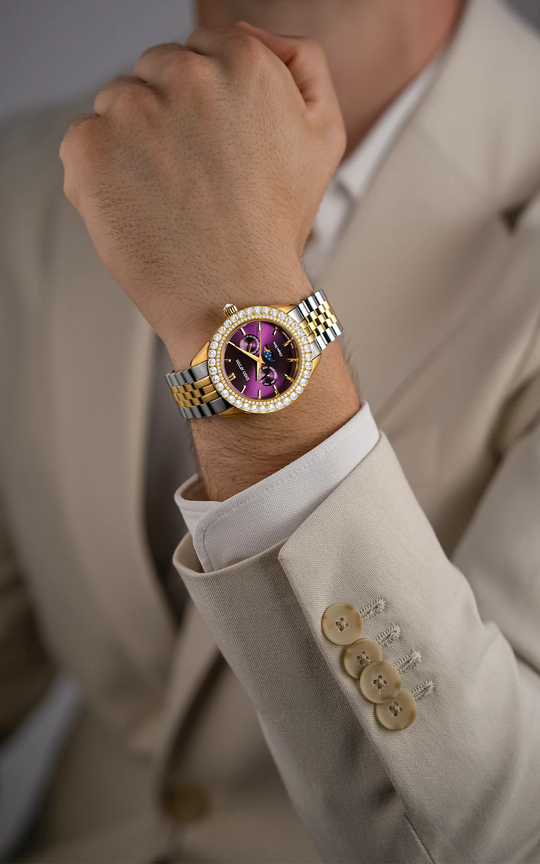 Cinque Terre ll / President Bracelet, Silver & Gold Color, Swiss Movement