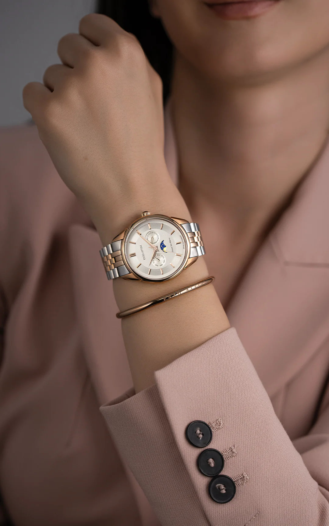 Piazza San Marco di Venezia / President Bracelet, Silver & Rose Gold Color, Swiss Movement.