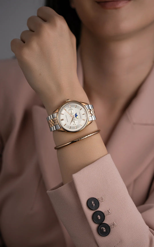 Piazza San Marco di Venezia / President Bracelet, Silver & Rose Gold Color, Swiss Movement.