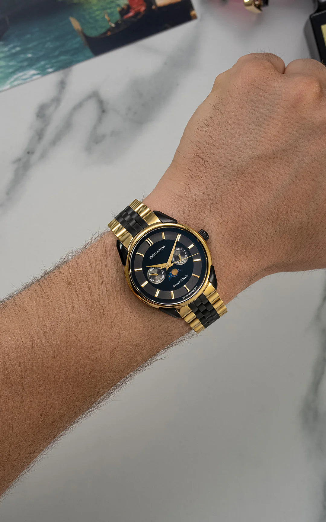 il Ponte di Rialto, Venezia / President Bracelet, Gold & Black Color, Swiss Movement