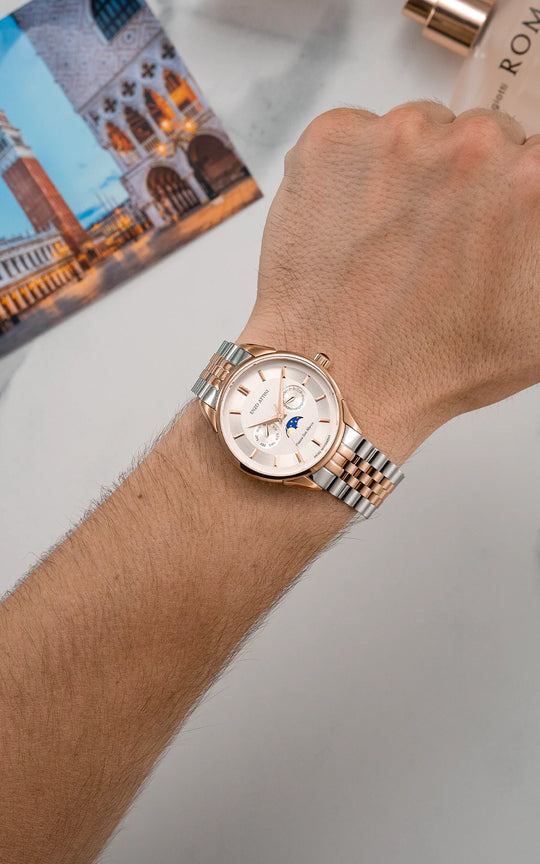 Piazza San Marco di Venezia / President Bracelet, Silver & Rose Gold Color, Swiss Movement