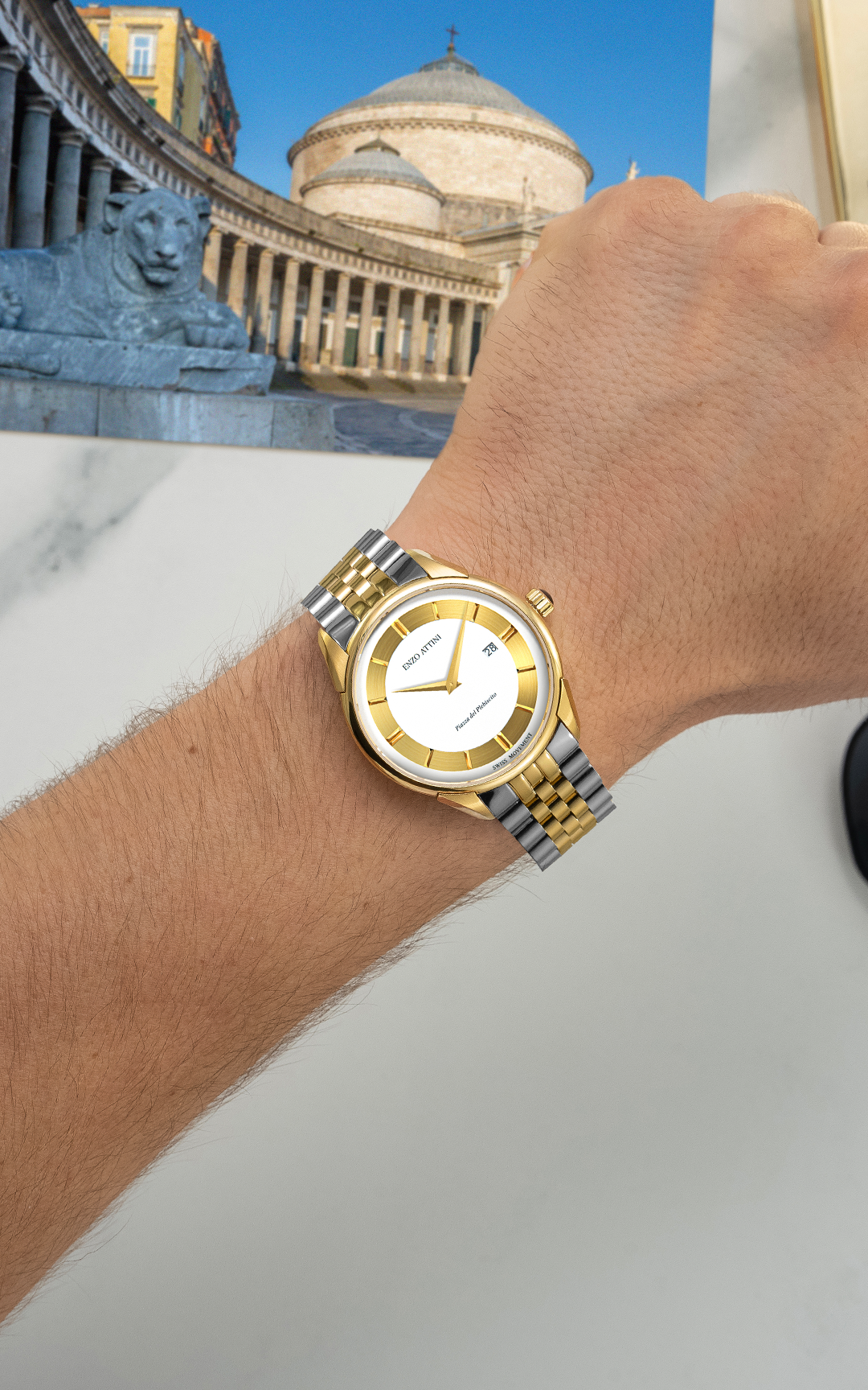 Piazza del Plebiscito ll / President Bracelet, Silver & Gold Color, Swiss Movement