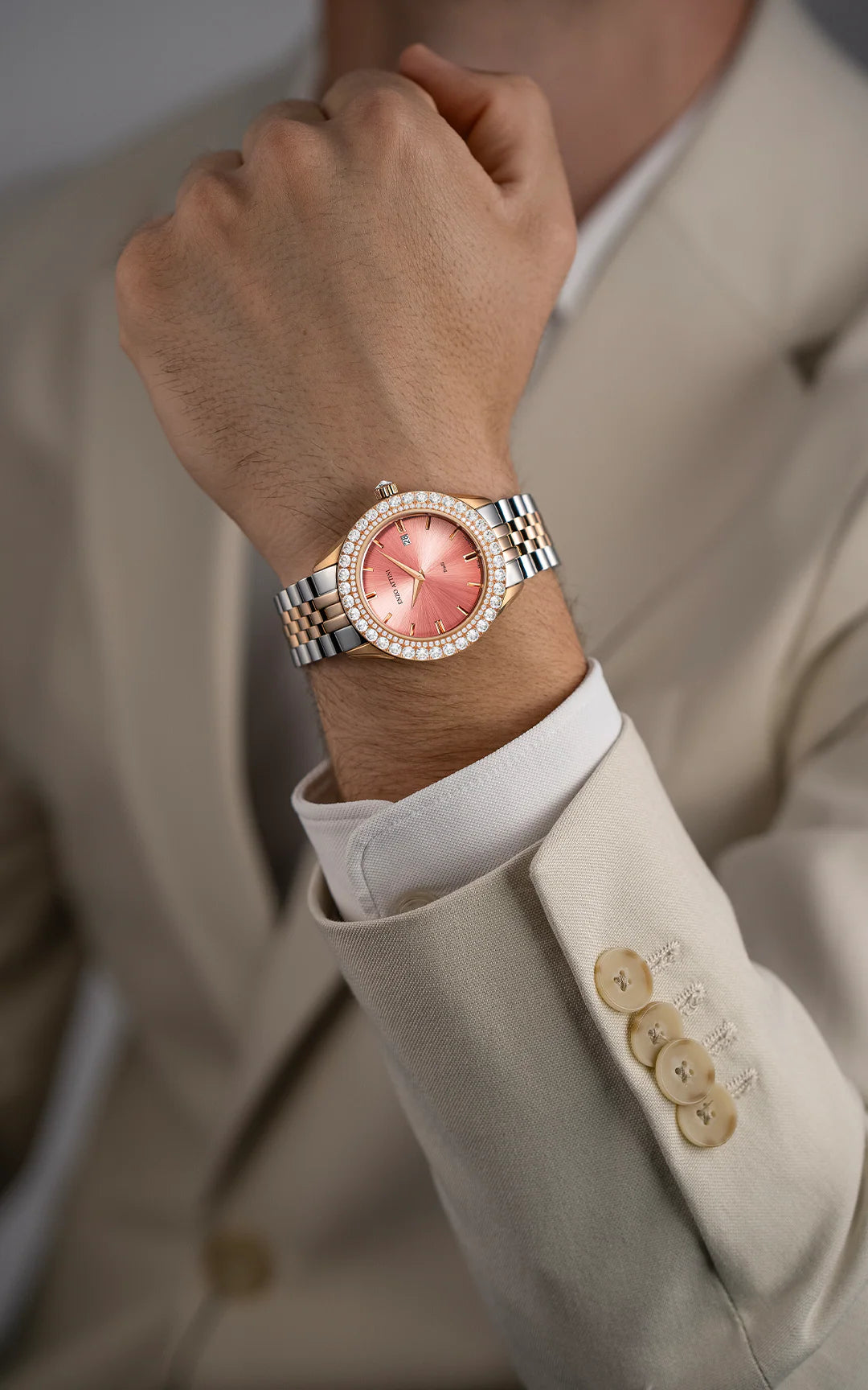 Trulli ll / President Bracelet, Silver & Rose Gold Color, Swiss Movement