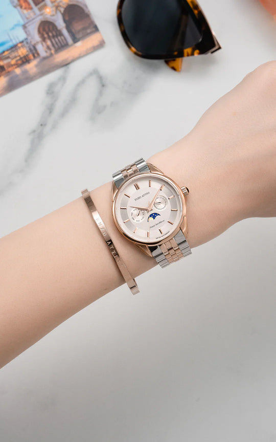 Piazza San Marco di Venezia / President Bracelet, Silver & Rose Gold Color, Swiss Movement.