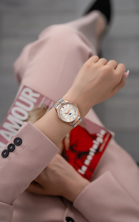 Piazza San Marco di Venezia / President Bracelet, Silver & Rose Gold Color, Swiss Movement.