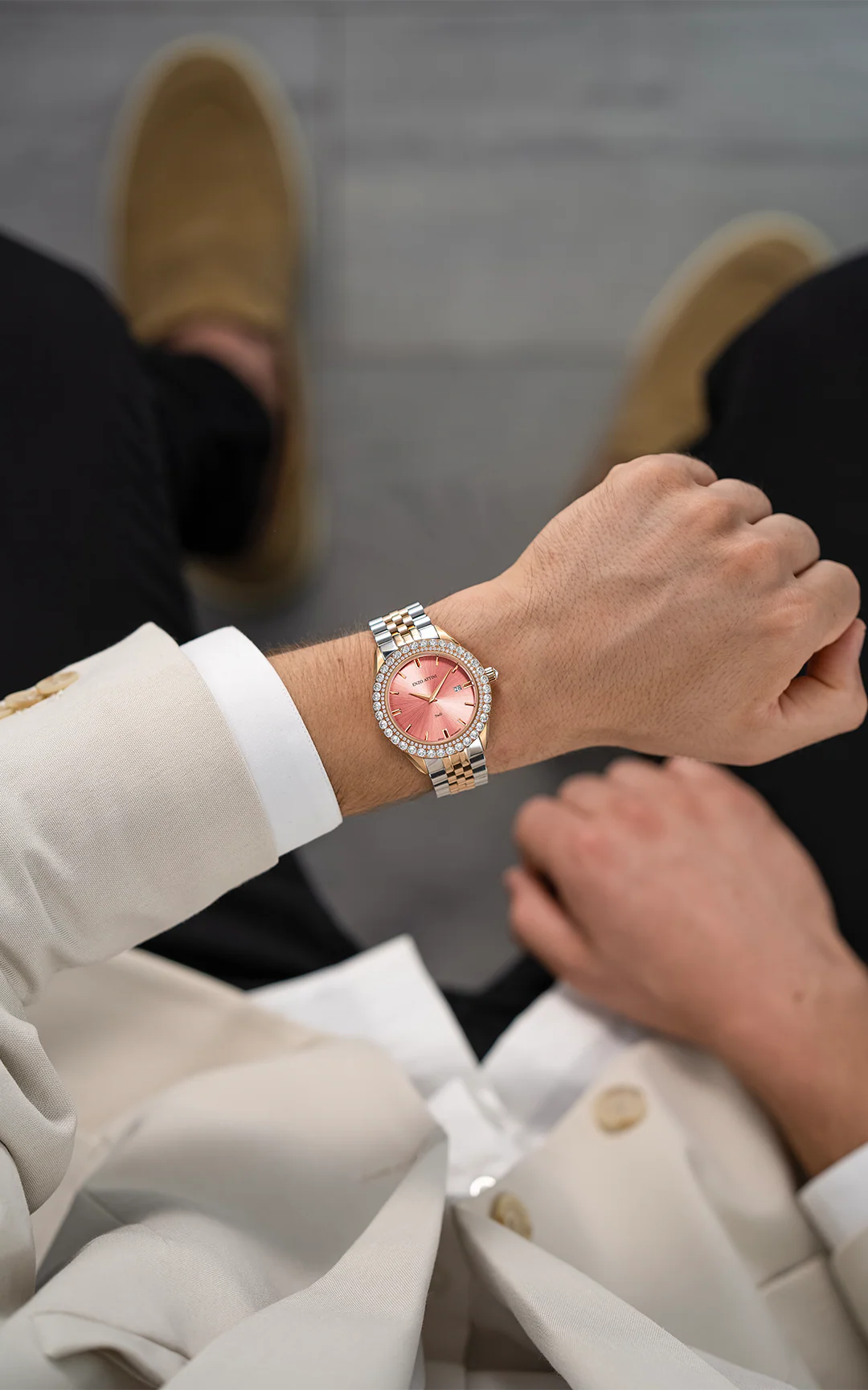 Trulli ll / President Bracelet, Silver & Rose Gold Color, Swiss Movement