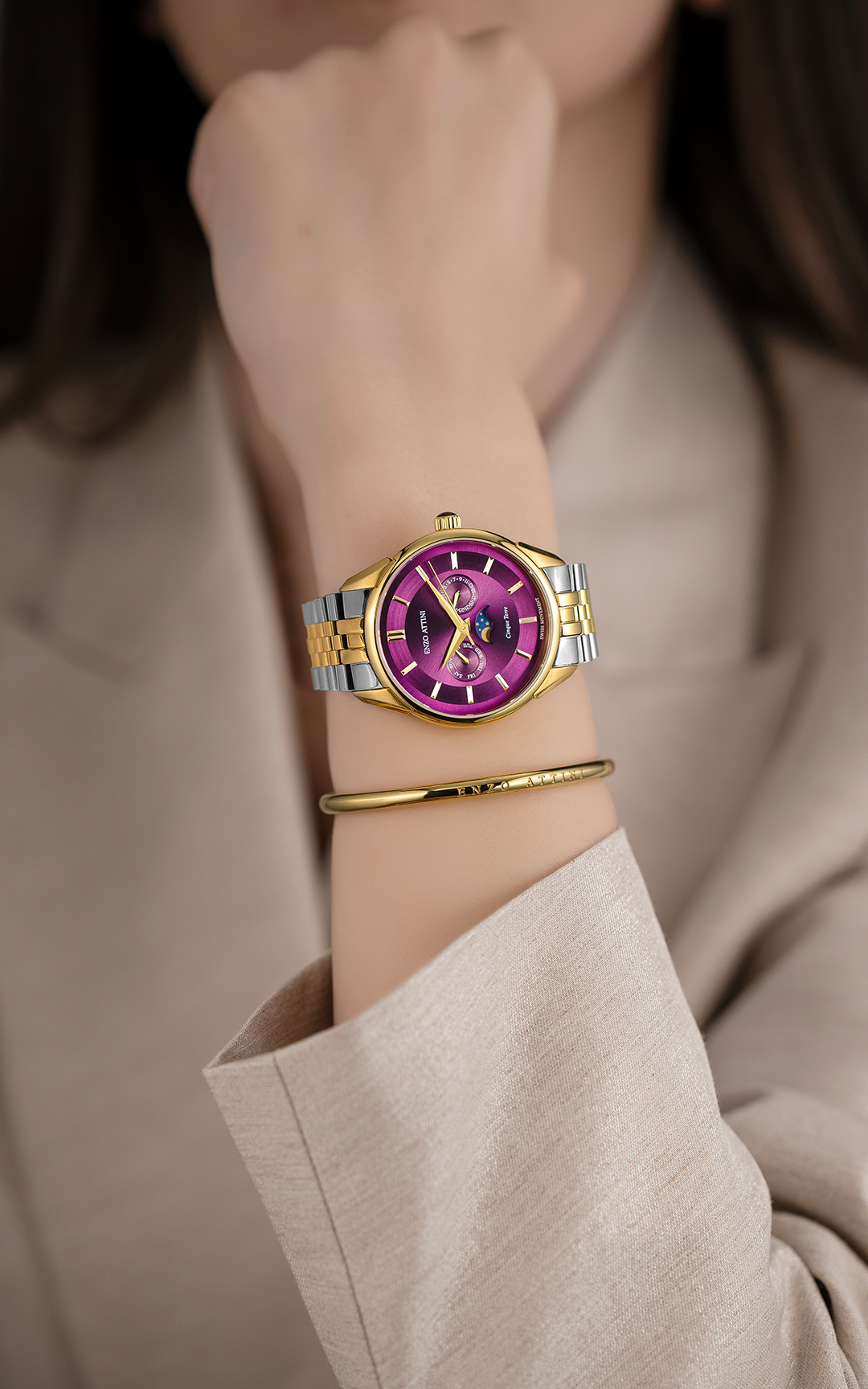 Cinque Terre / President Bracelet, Silver & Gold Color, Swiss Movement.