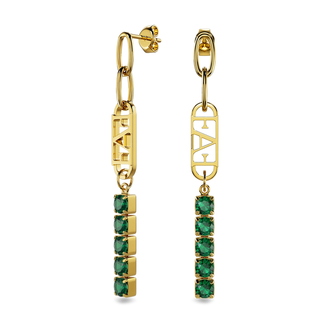 Glam Tennis Chain Earrings / Green Emerald Color - Enzo Attini - - earrings, jewelry_women
