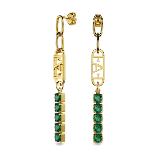 Glam Tennis Chain Earrings / Green Emerald Color - Enzo Attini - - earrings, jewelry_women