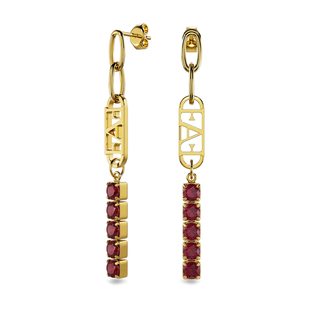 Glam Tennis Chain Earrings / Red Ruby Color - Enzo Attini - - earrings, jewelry_women