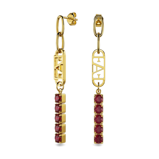Glam Tennis Chain Earrings / Red Ruby Color - Enzo Attini - - earrings, jewelry_women