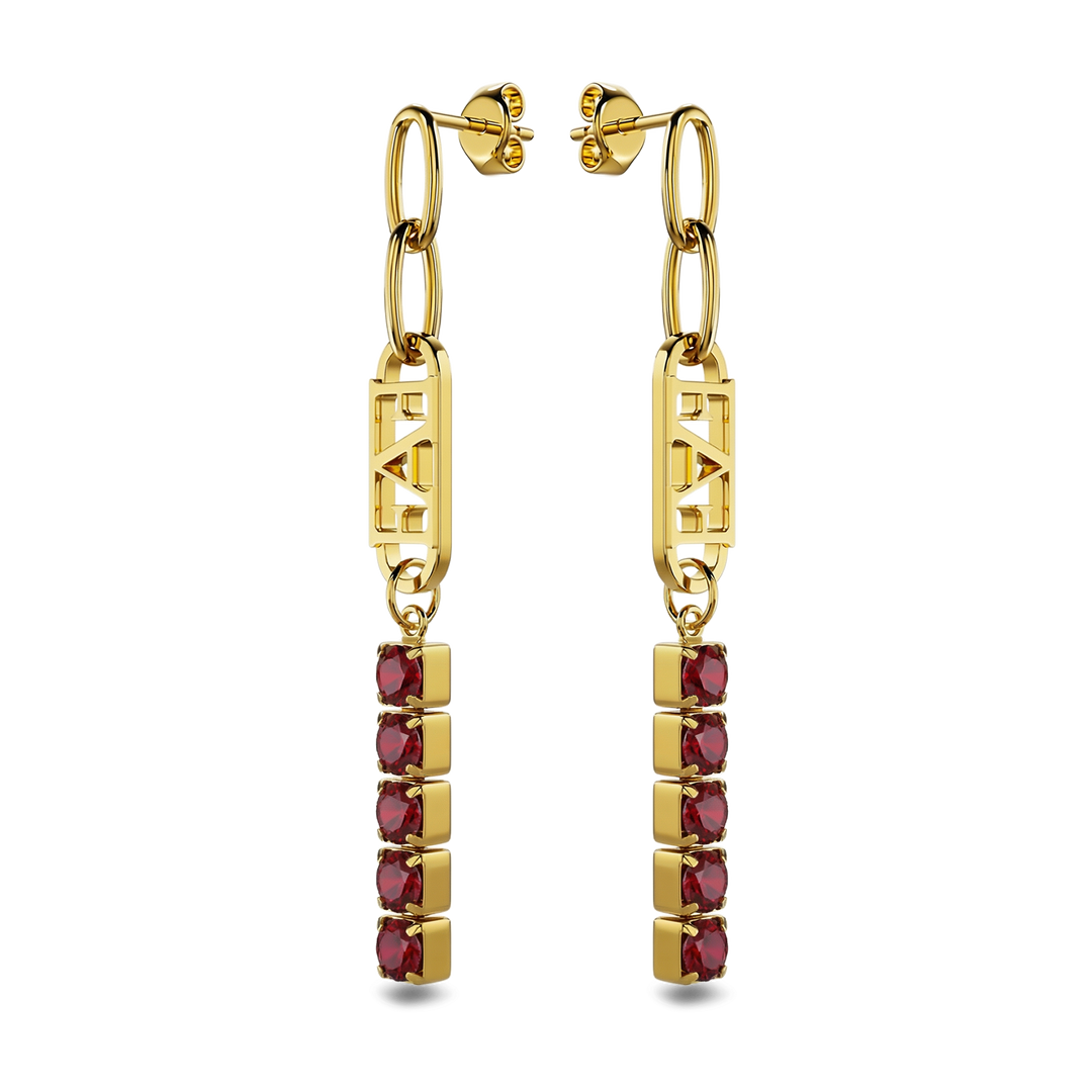 Glam Tennis Chain Earrings / Red Ruby Color - Enzo Attini - - earrings, jewelry_women