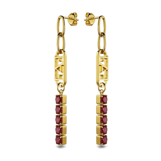 Glam Tennis Chain Earrings / Red Ruby Color - Enzo Attini - - earrings, jewelry_women