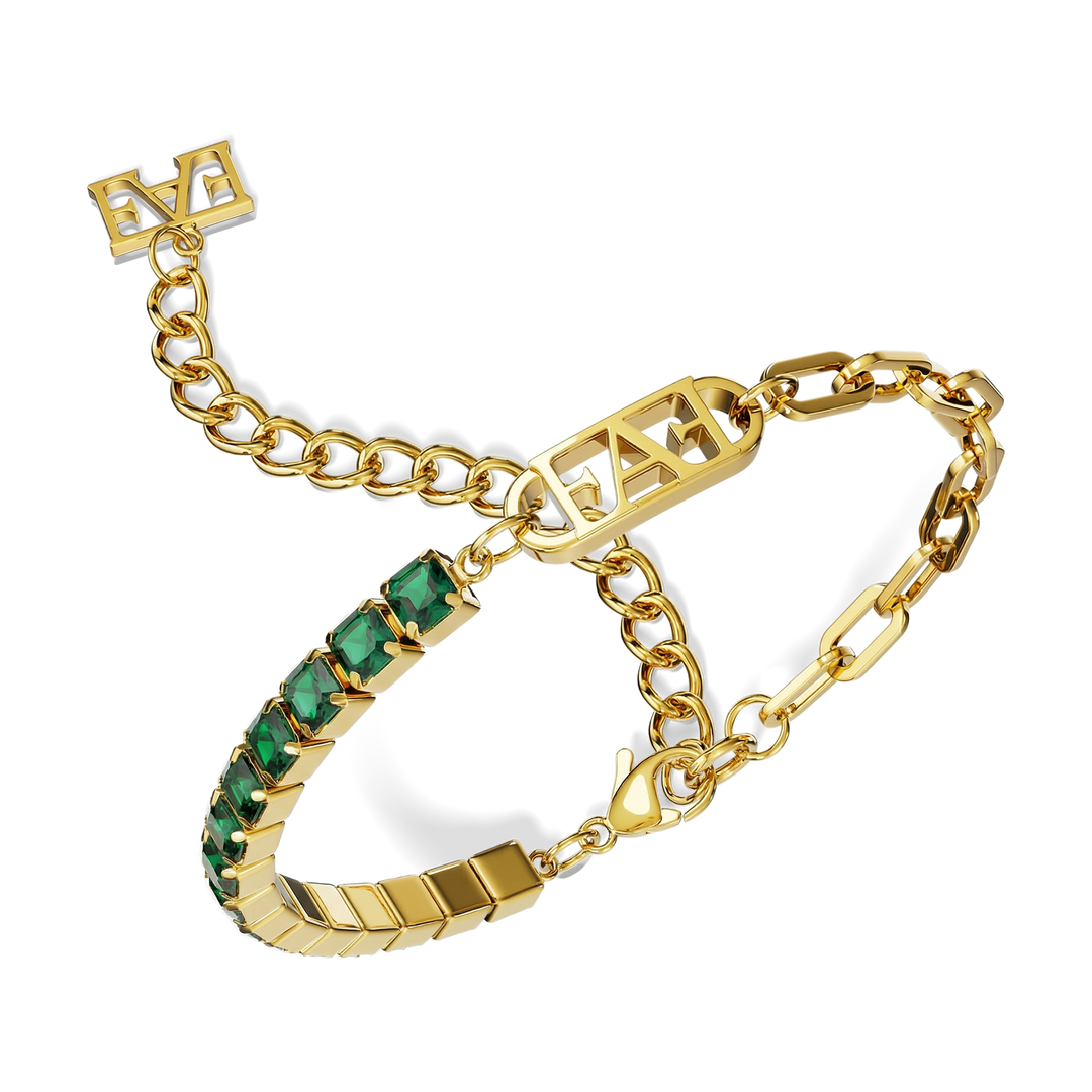Glam Tennis Chain Bracelet / Green Emerald Color. - Enzo Attini - - jewelry_women